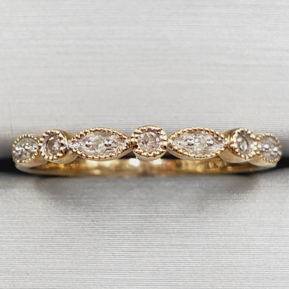 10k Solid Yellow Gold Genuine Round Diamond Milgrain Wedding Band Ring